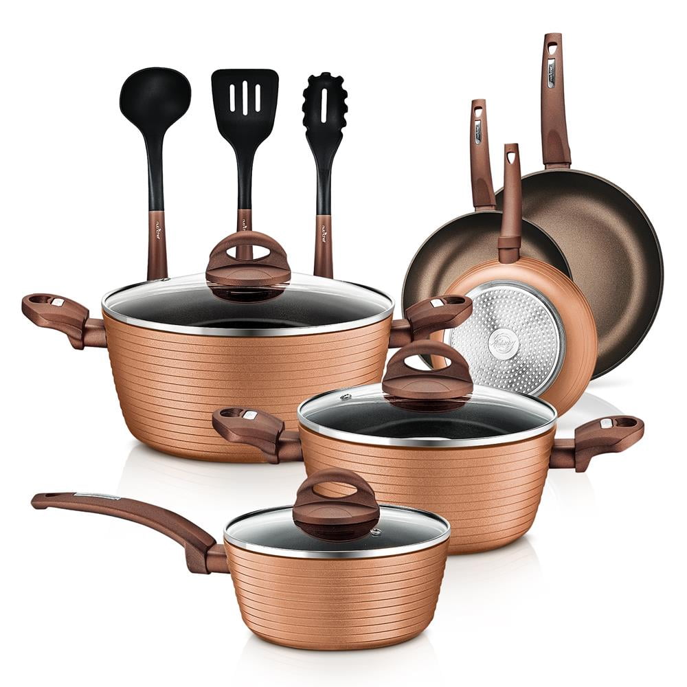 NutriChef NCCW12BRW - Kitchenware Pots & Pans Set - Stylish Kitchen Cookware, Non-Stick Coating