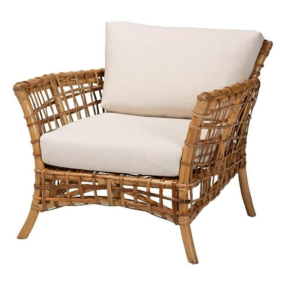 Pemberly Row Modern Bohemian Rattan Arm Chair in Natural Brown