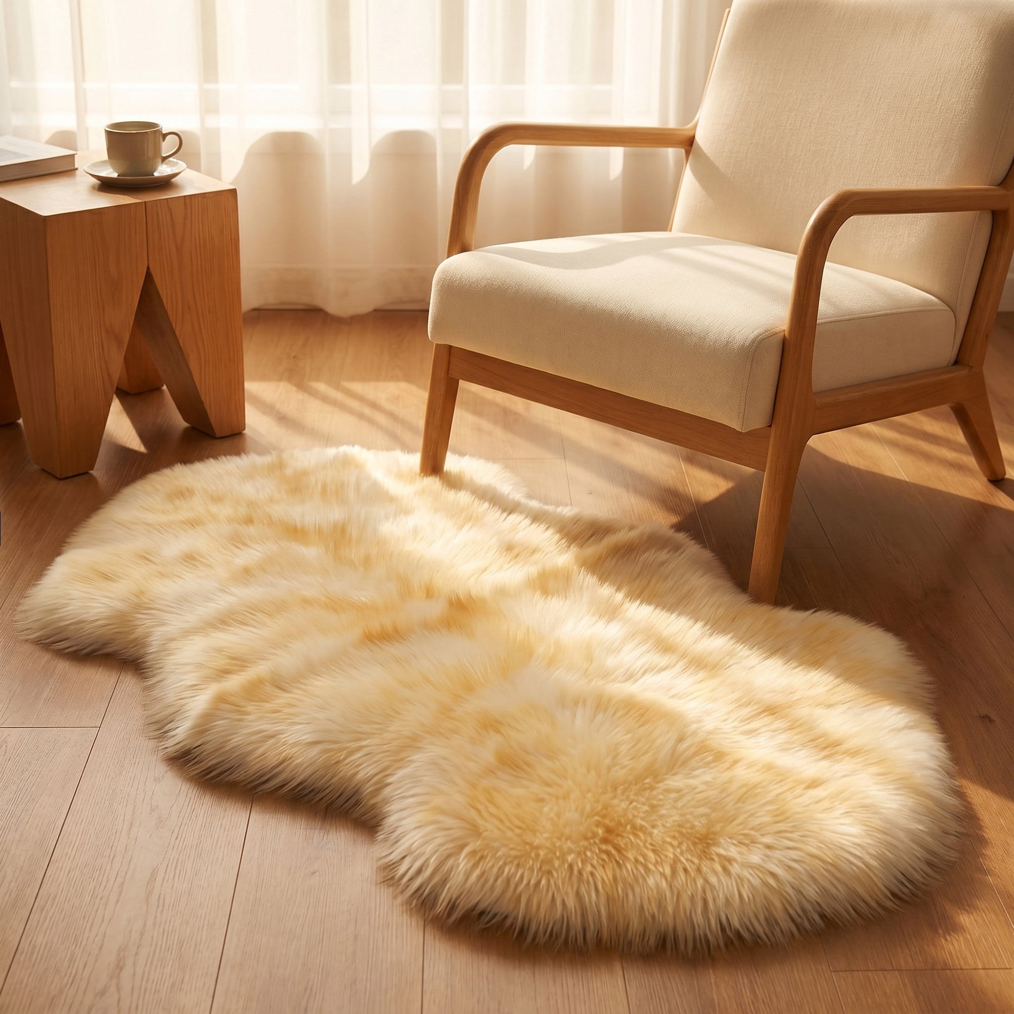 Unique Bargains Ultra Fluffy Bedroom Non Slip Fuzzy Shaggy Area Rug 35" x 24" White Yellow