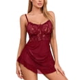 thumbnail image 2 of SHOWMALL Women's Lingerie Lace Nightdress Strap Chemise Underwire Bodysuit Sexy V Neck Sleepwear Burgundy 3XL, 2 of 7