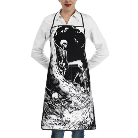 

Sikiie Skeleton Wave Artwork Aprons for Kitchen Cooking Aprons Chef Apron for Men Women Chef