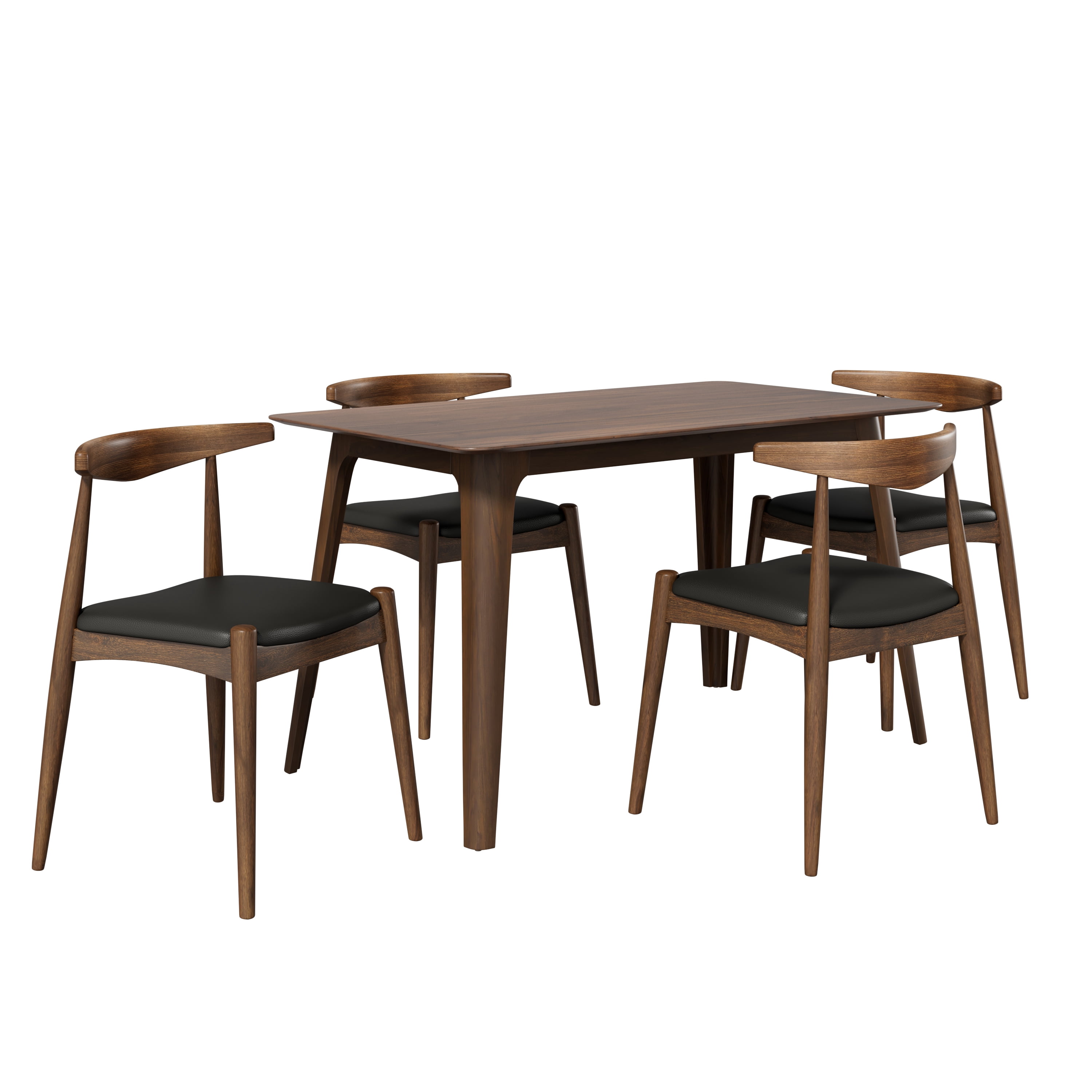 Euroco 5-Piece Dining Table Set for 4, Rubberwood Kitchen Table & 4 Chairs Set with Ergonomic Backrest, Retro Dining Furniture Set for Family,Walnut