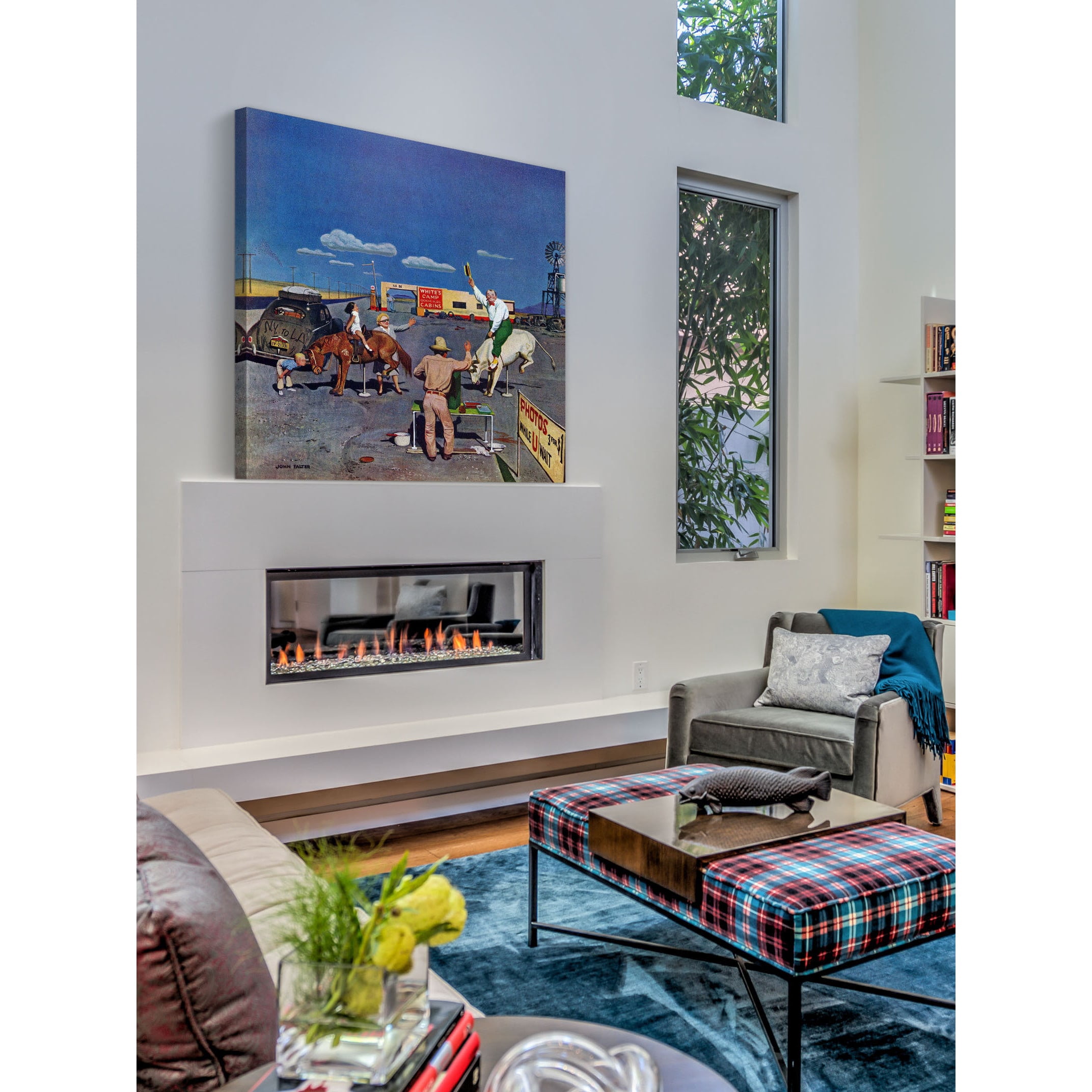"Photos on Fake Broncos" by John Falter Painting Print on Canvas