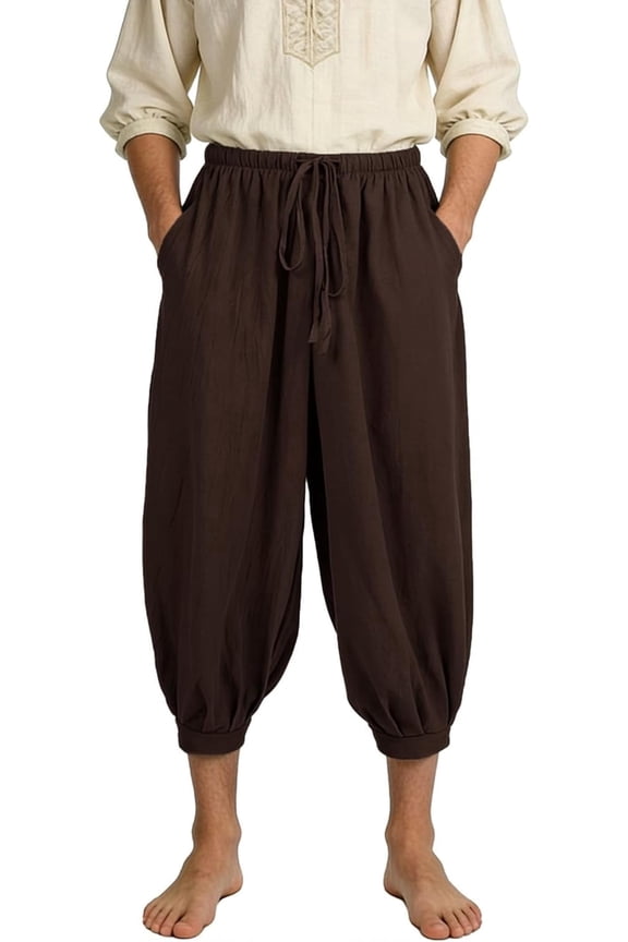 Men's Medieval Pirate Pants Linen Renaissance Viking Costume Trousers Baggy Harem Linen Pants for Cosplay
