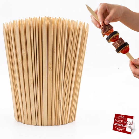 Hakan 9.8" Bamboo BBQ Skewers 200 Pcs, Flat Kabob Sticks Meat Veg Fruit Appetizer Picks, 25cm x 1cm