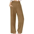 thumbnail image 2 of Lighten Sales of The Day QATAINLAV Womens Loose Fit Wide Leg Linen Pants Solid Casual Elastic Waist Lounge Trousers 2025 Summer Beach Pant with Pockets Khaki M, 2 of 8