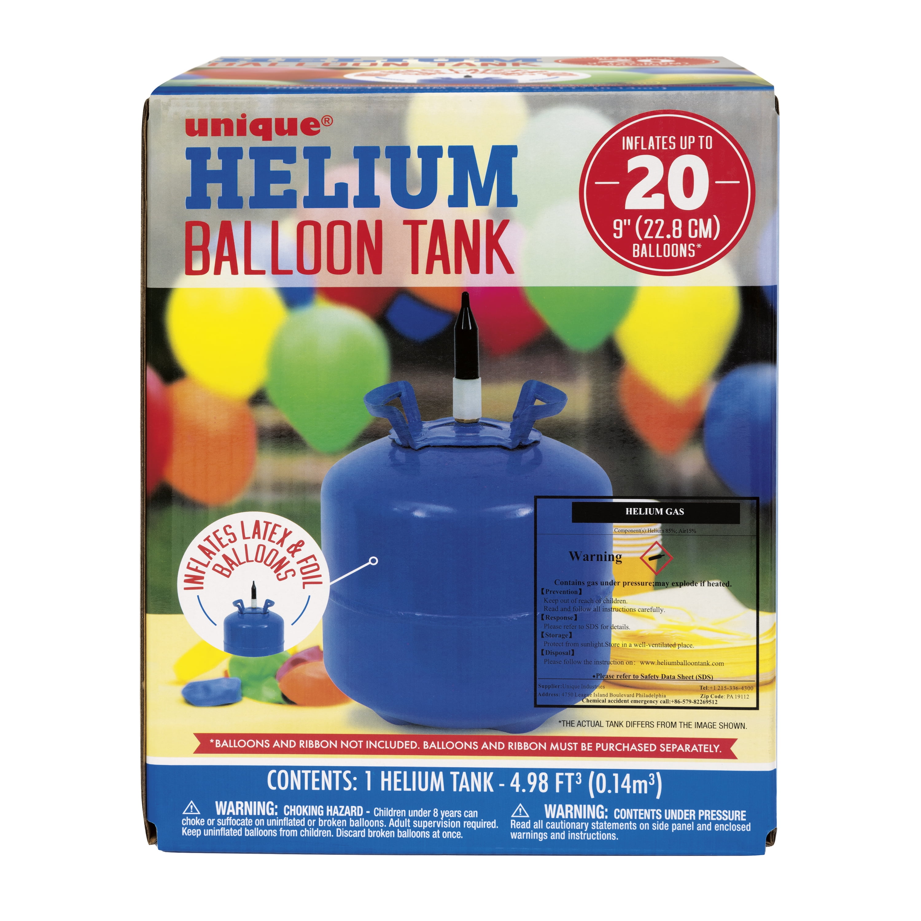Helium Tank for 20 9" Balloons, 4.98 Cubic Feet, by Unique