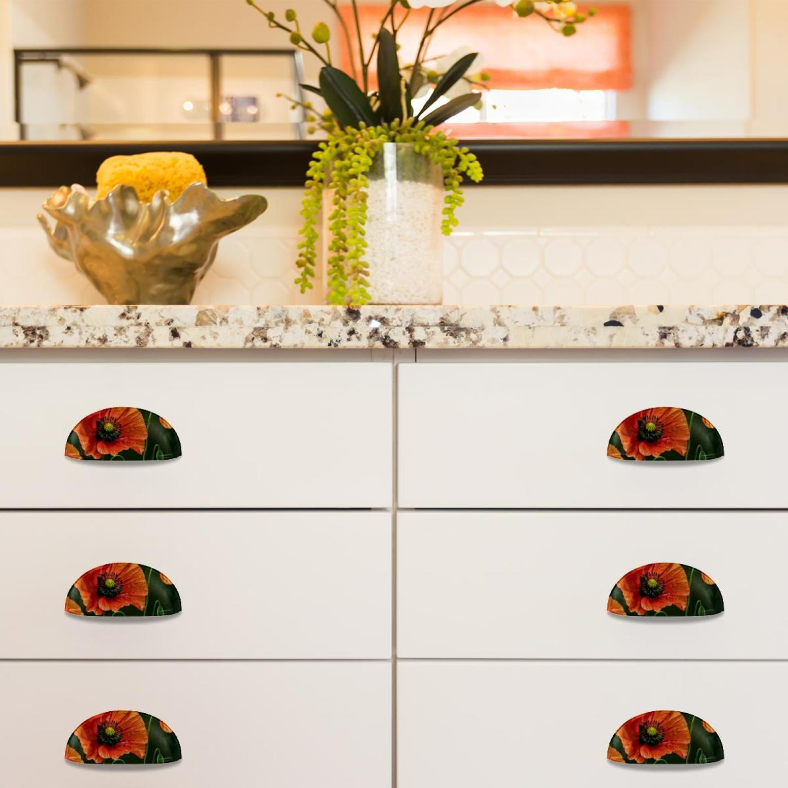 PhooArto 6 Pcs Cup Drawer Pulls, Poppy Flowers Shell Shape Handles Cabinet Knobs for Dresser Cupboard Closet Wardrobe with Screws