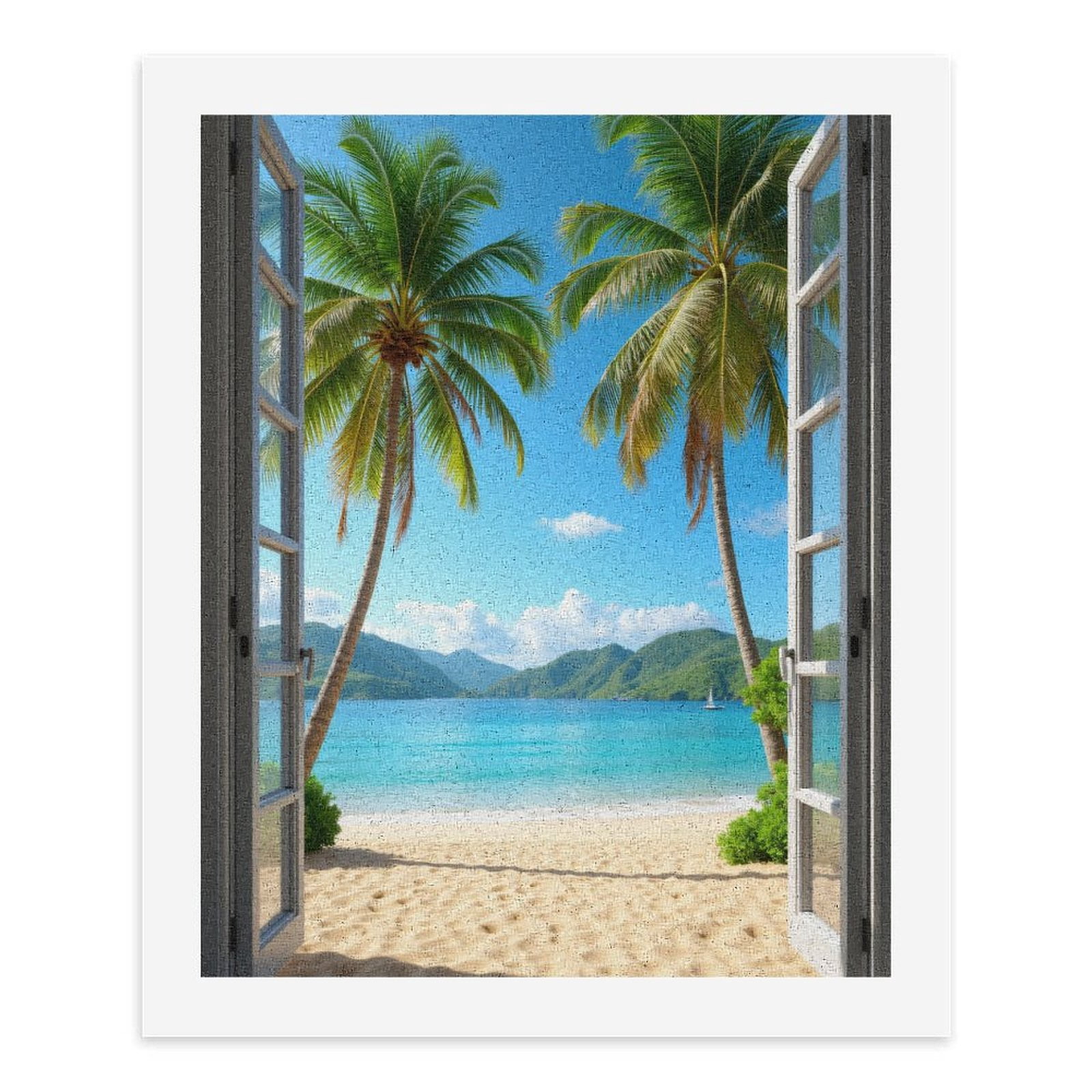 Paint by Numbers Kit for Adults, Beach View Open Window Palms Ocean Paint by Numbers, Easy Paint by Numbers Kit for Adults Beginner, DIY Adult Paint by Number Kits on Canvas, Home Decor