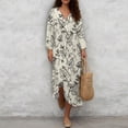 thumbnail image 4 of DISNIMO Dresses for Women Floral Printed Linen-Like Casual Maxi Dress V Neck Dress 3/4 Sleeve Loose Fit Shift Dresses, 2XL, 4 of 6