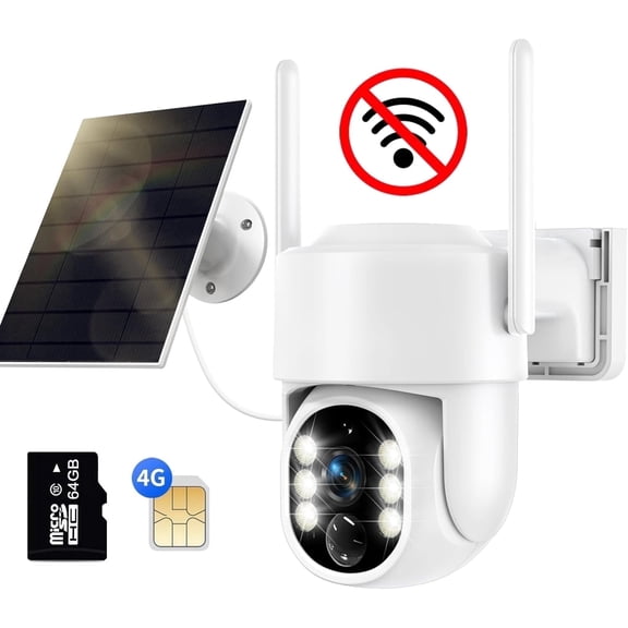 4G LTE Cellular Solar Security Camera, No WiFi Solar Powered Security Camera Outdoor, 360° Live View, 2K Color Night Vision, PIR Motion Detection, 2 Way Talk, Built in SIM Card