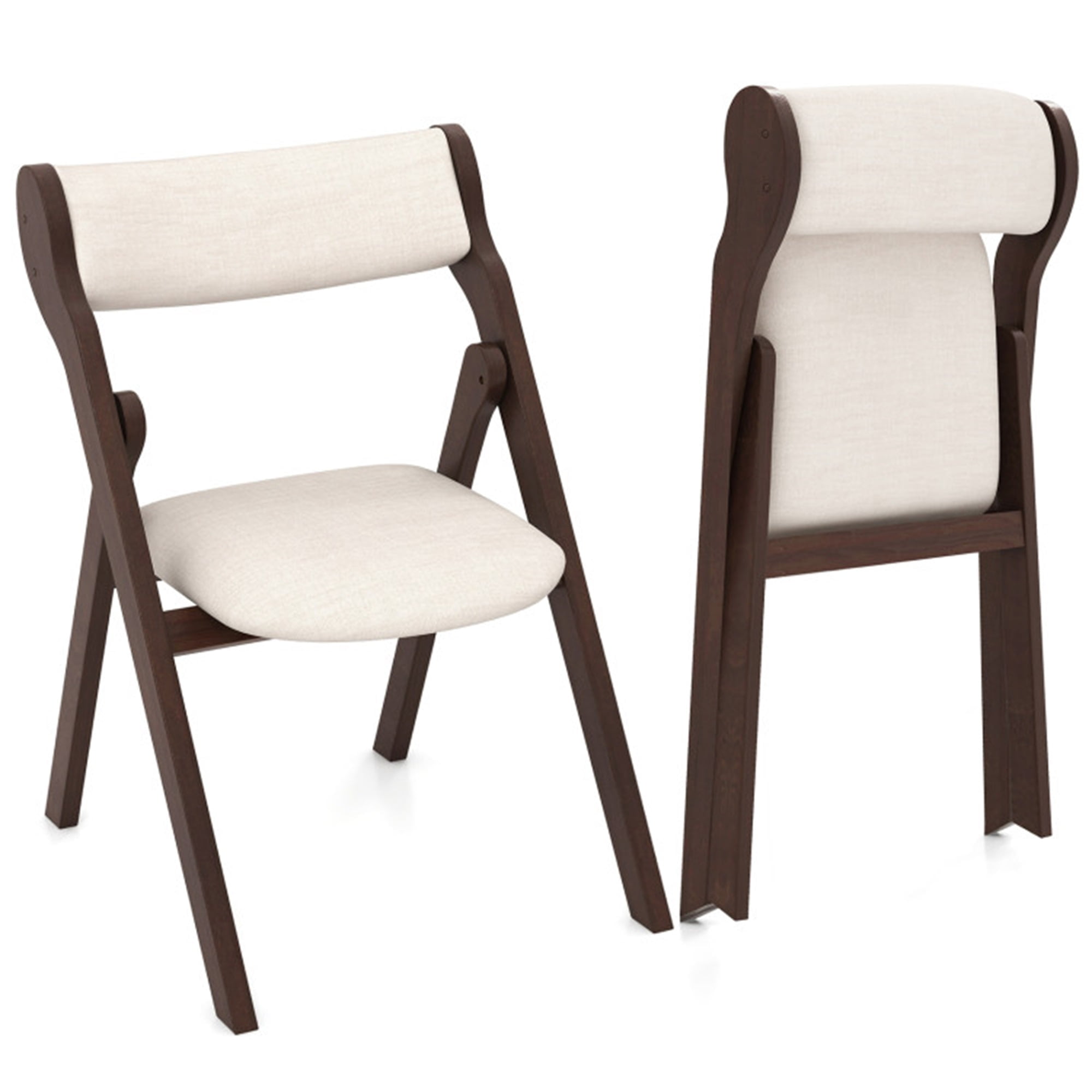 Demi Bonn Set of 2 Folding Dining Chairs with Comfy Padded Backrest and Seat, Brown