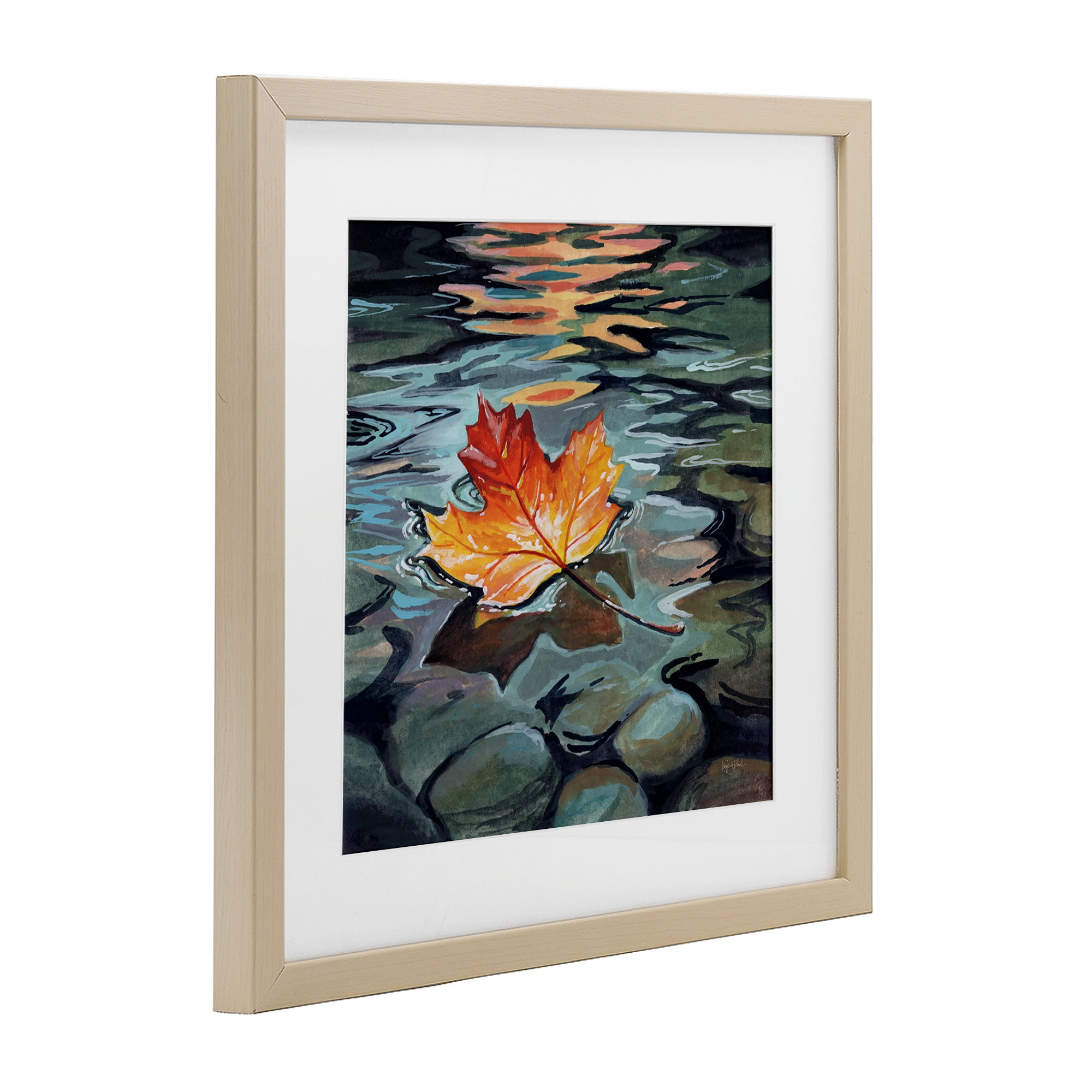 Stupell Industries Maple Leaf Floating in Stream Birch Framed Print Under Glass, design by Kate Jarvik Birch