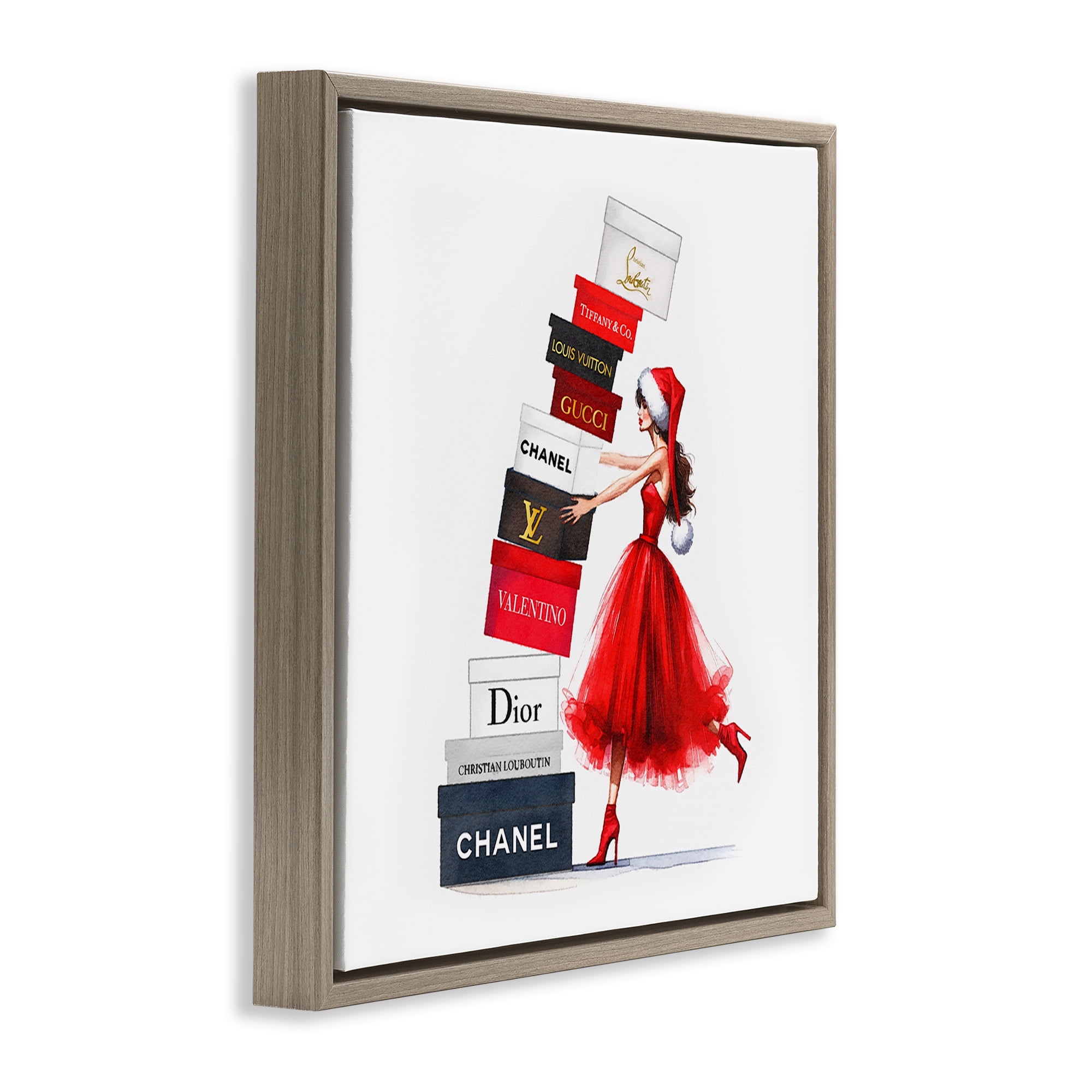 Stupell Industries Holiday Glam Shopping Boxes Holiday Painting Brown Floater Framed Canvas Art Prints Wall Art, 25 x 25