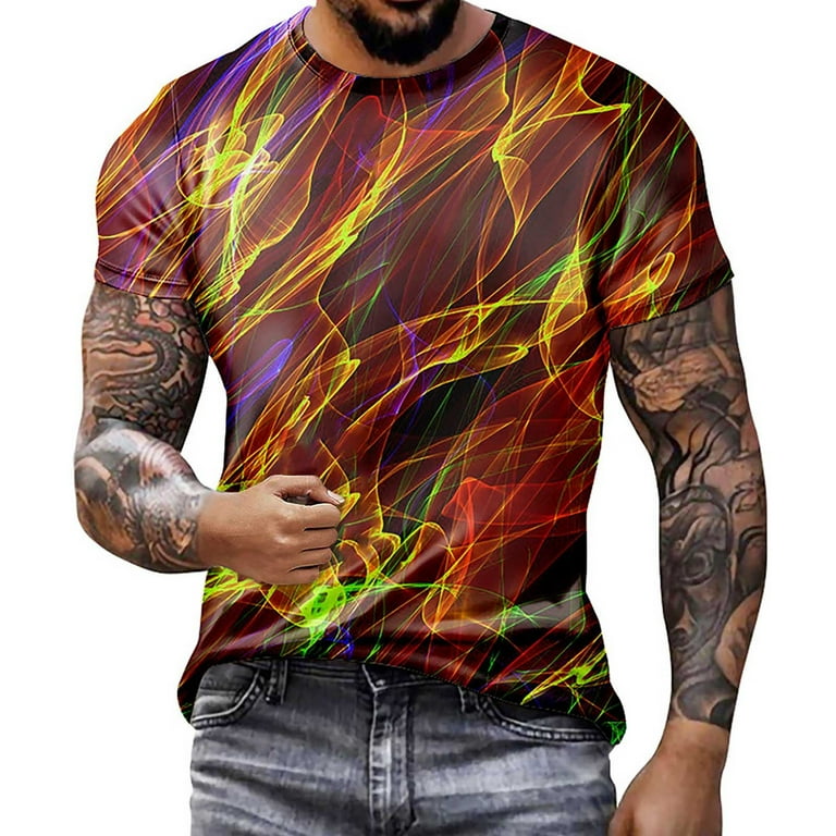 VSSSJ Shirts for Men Oversized Fit 3D Colorful Line Digital Print