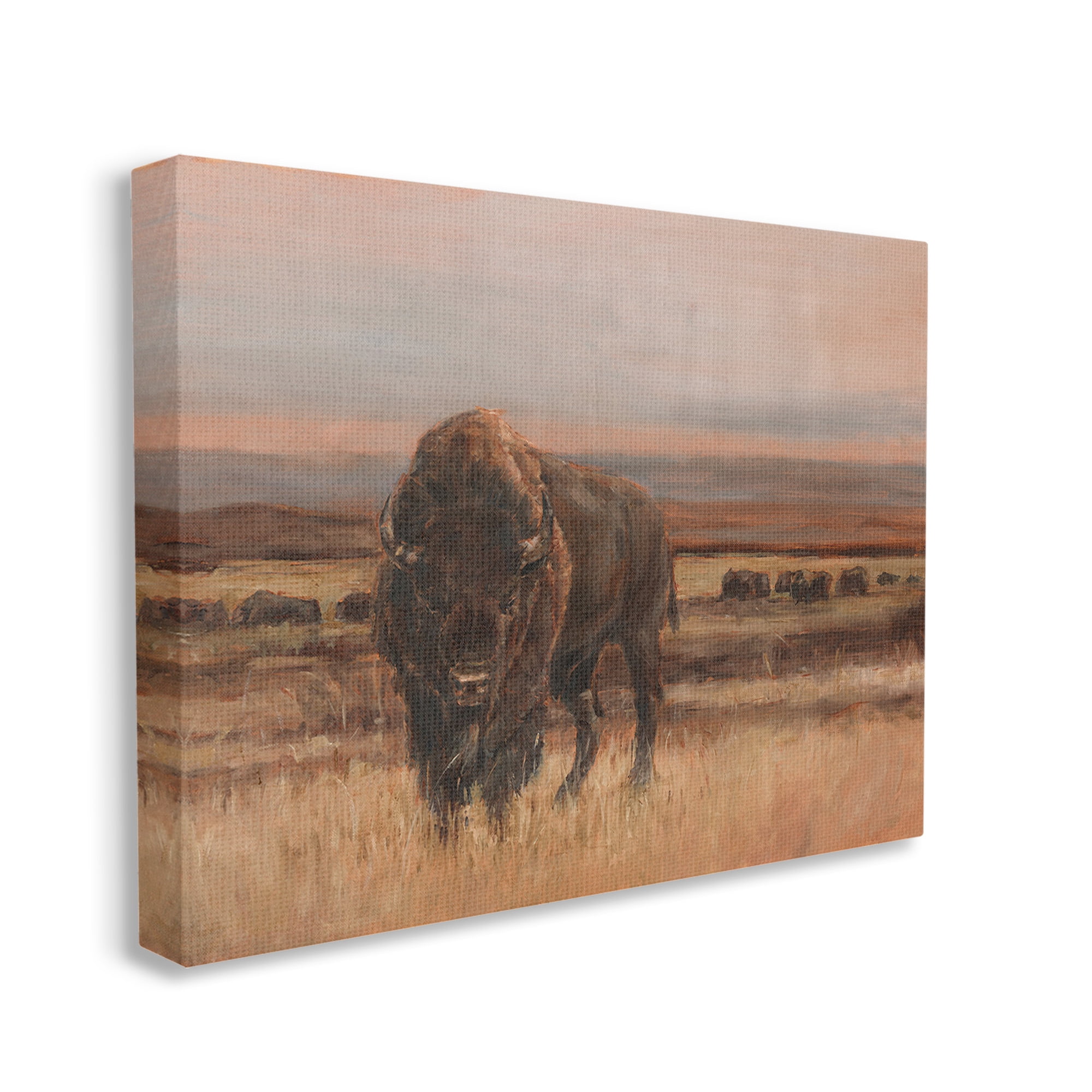 Stupell Industries Traditional Bison Landscape Animals & Insects Painting Gallery Wrapped Canvas Art Print Wall Art, 40 x 30