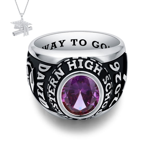 USA Mementos Custom Men's Class Ring Sterling Silver for High School & College Graduation-X Large Oval