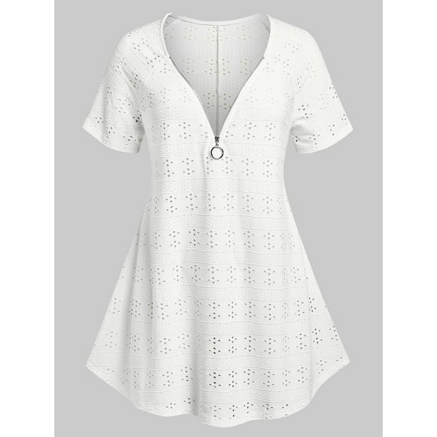 Camiseta Broderie Anglaise Manga Raglie Anglaise Rosegal Camisetas tallas grandes
