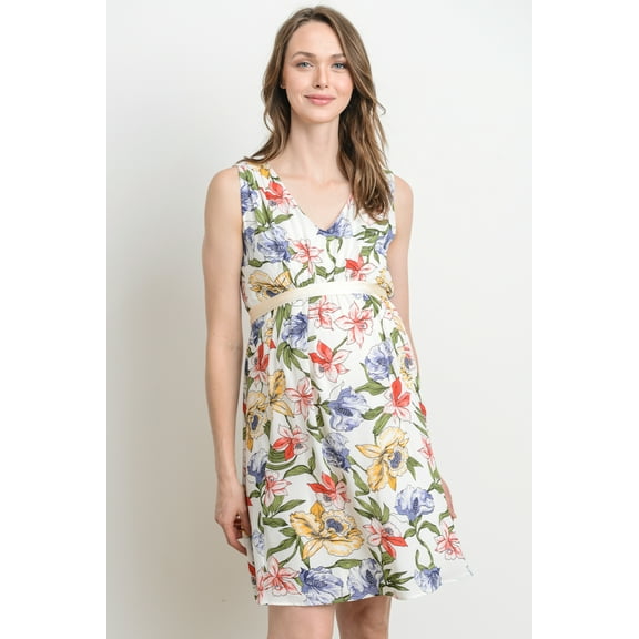 LaClef Women Sleeveless Tie Waist A-Line Maternity Dress