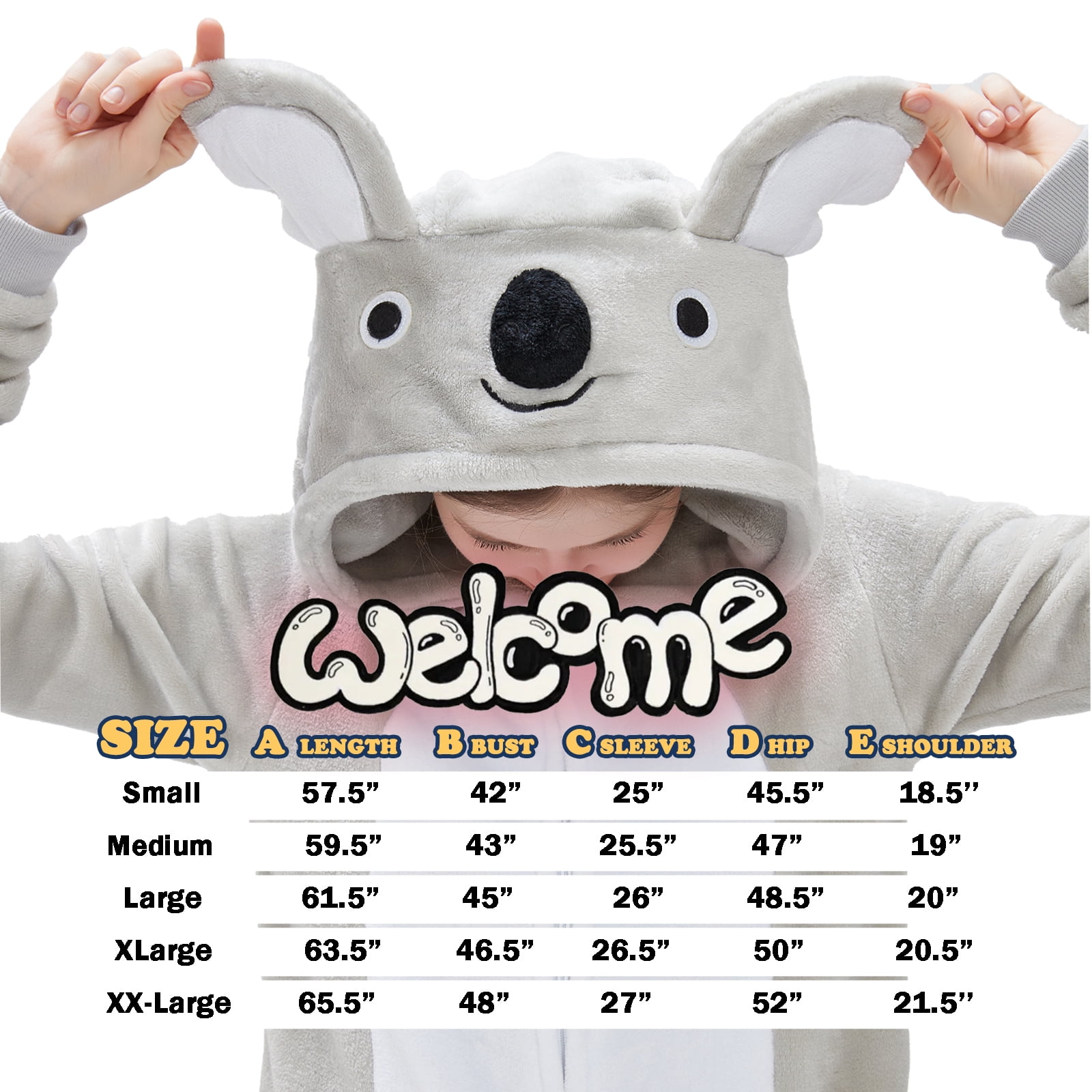 SWEETXIN Adult Halloween One-Piece Pajamas Koala Cosplay Costume Suit for Women and Men SizeXL