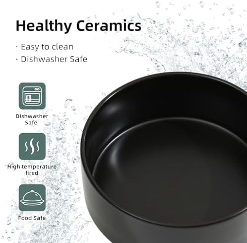Non-Slip 8.2inch Ceramic Dog Food and Water Bowl for Large Breed Dogs, Pet Bowl for Replacement (Single Bowl, Black)