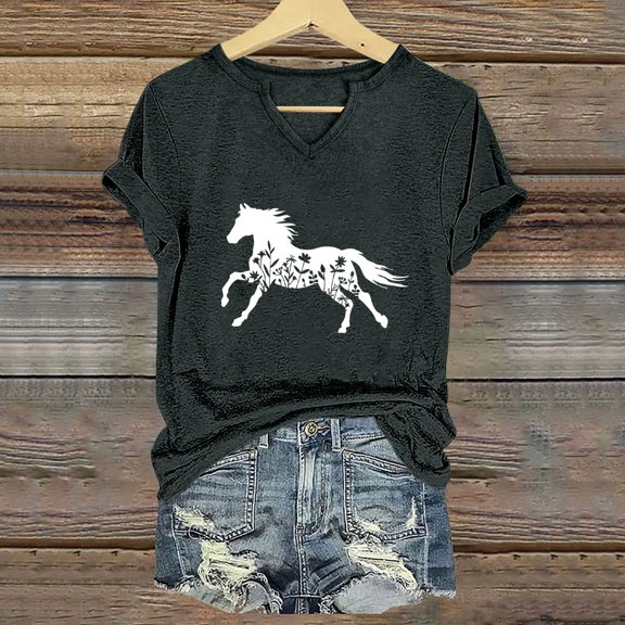 ALLLIST Tops for Women Holiday Short Sleeve V Neck T-Shirts Animal Print Trendy Gray Shirts Ladies Tops