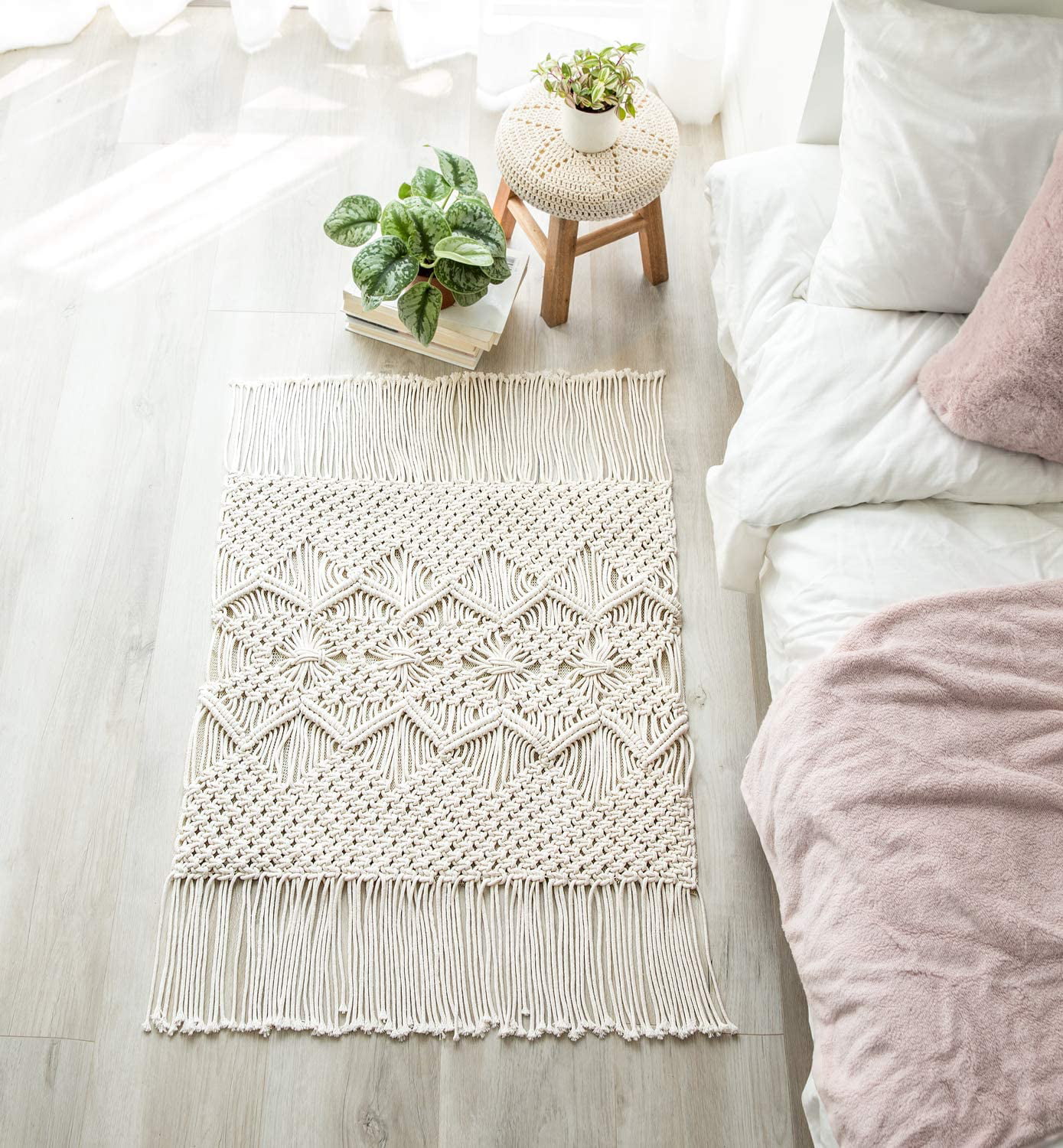Macrame Rug Boho Area Rugs Cotton Woven, Small Area Rugs For Entryway