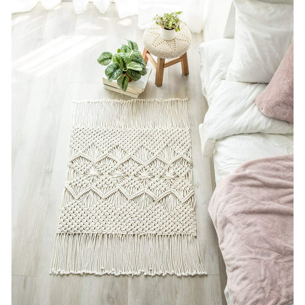 Golden Home Macrame Rug Boho Area Rugs, Small Throw Rugs For Bedroom
