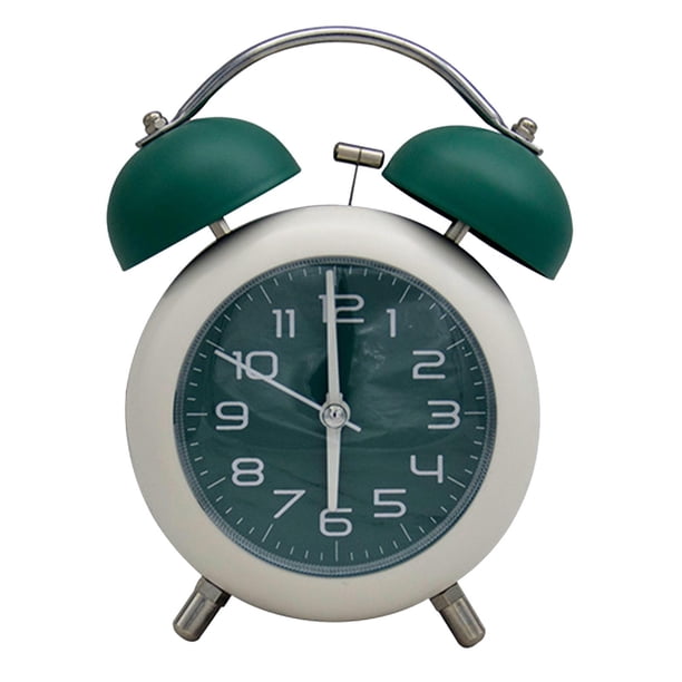 Reloj despertador electrónico inteligente verde, reloj electrónico de escritorio de noche para niños de primaria y secundaria, luz de noche silenciosa, campanas mecánicas lindas, reloj despertador de