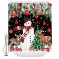 Black Christmas Snowman Shower Curtain, Funny Deer Xmas Tree Leaves