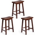 thumbnail image 1 of PJ Wood Classic Saddle Seat 24 Inch Kitchen Bar Counter Stool, Walnut (3 Pack), 1 of 11