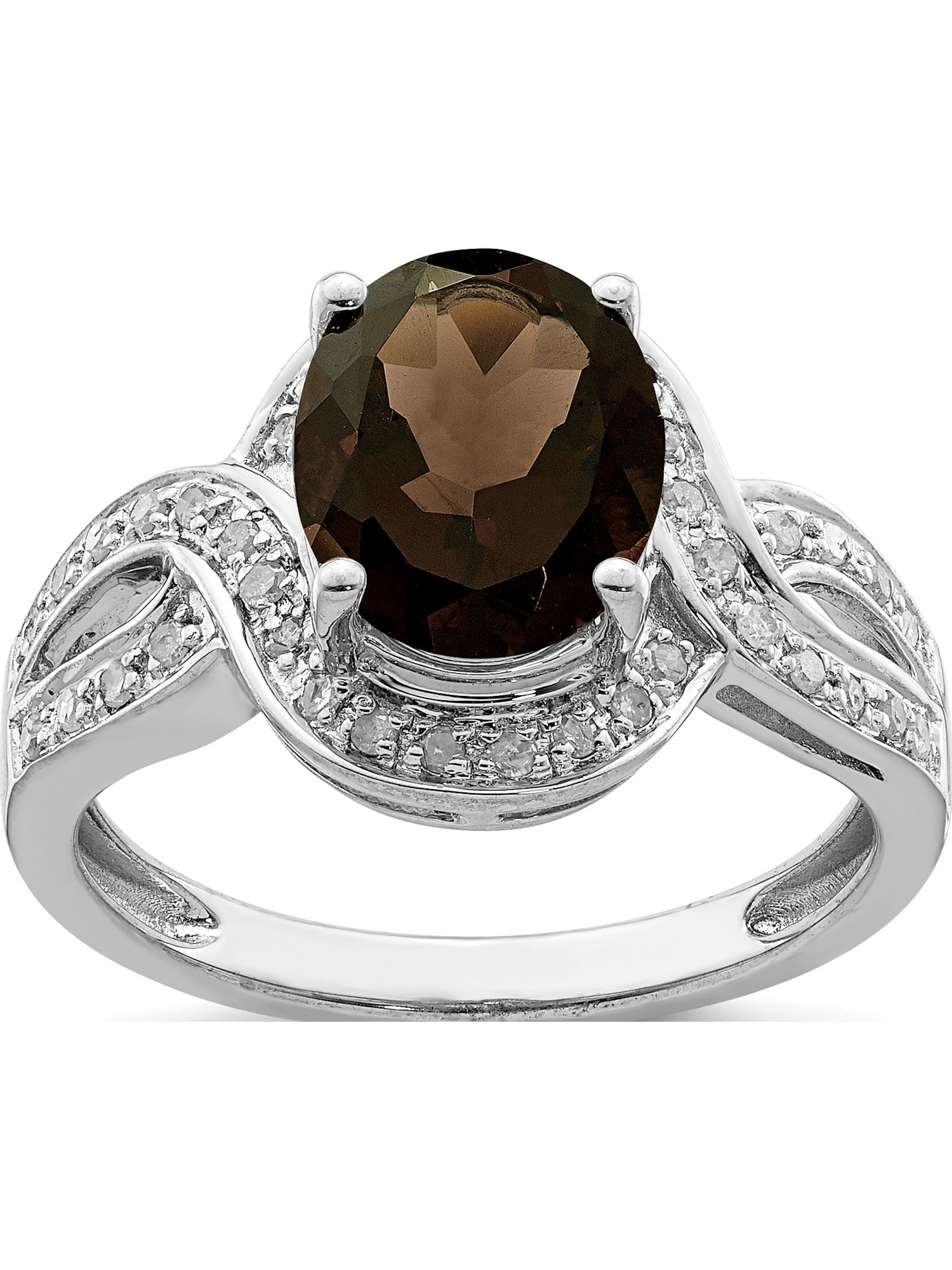Gift Sterling Silver Rhodium Diam & Oval Checker-Cut Smoky Quartz Ring Gift Sterling Silver Rhodium Diam & Oval Checker-Cut Smoky Quartz Ring