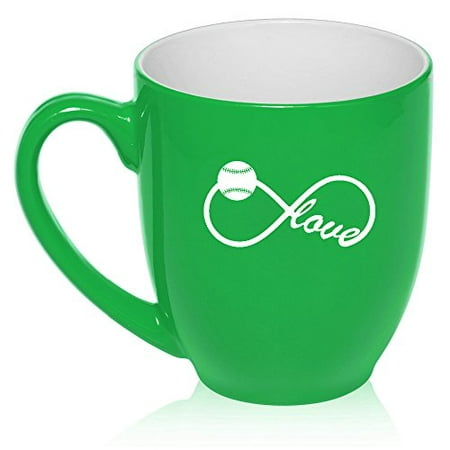 16 oz Large Bistro Mug Ceramic Coffee Tea Glass Cup Infinity Infinite Love for Baseball Softball (Green)