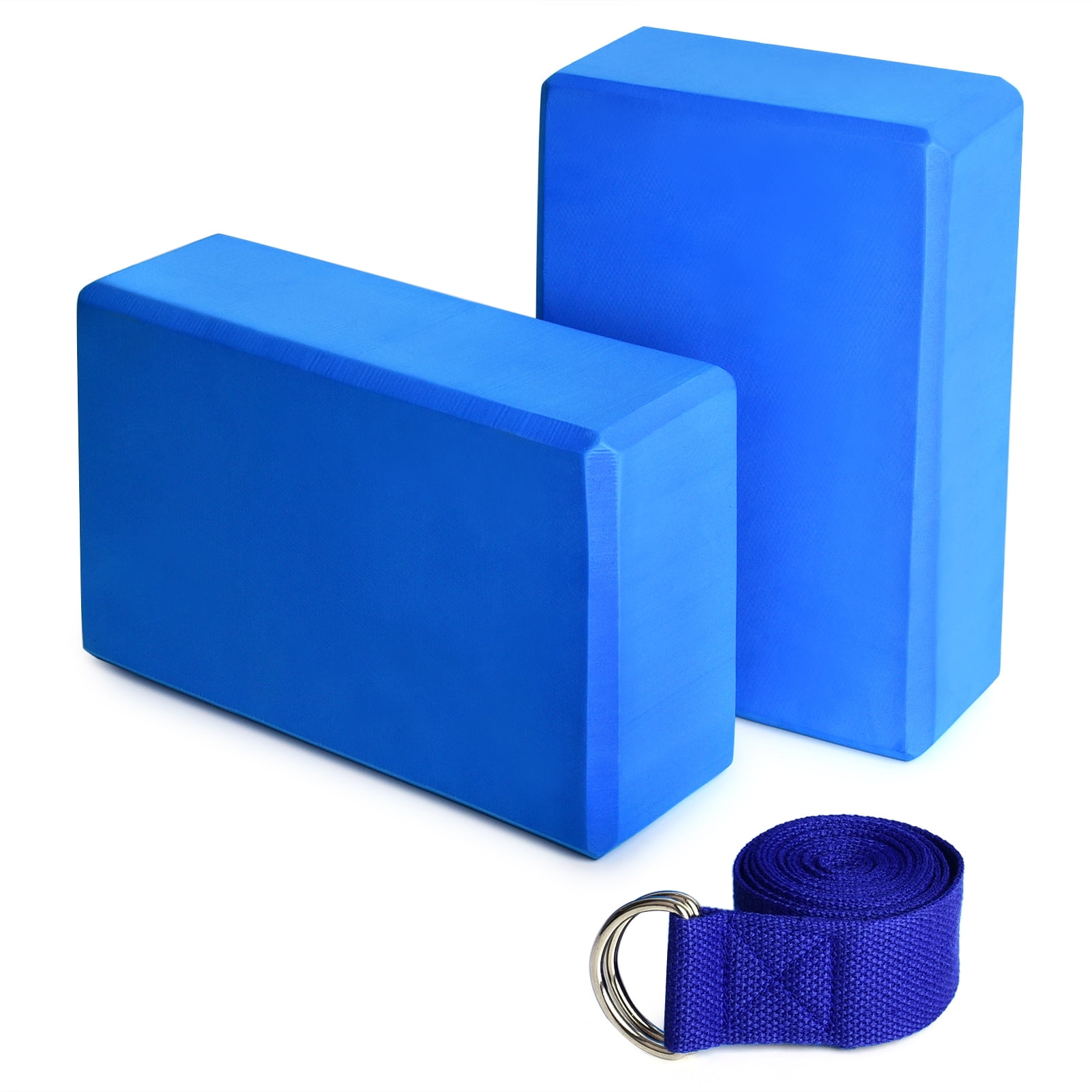 Tumaz Yoga Blocks 2 Pack with Strap, Lightweight Foam Yoga Blocks, Blue 