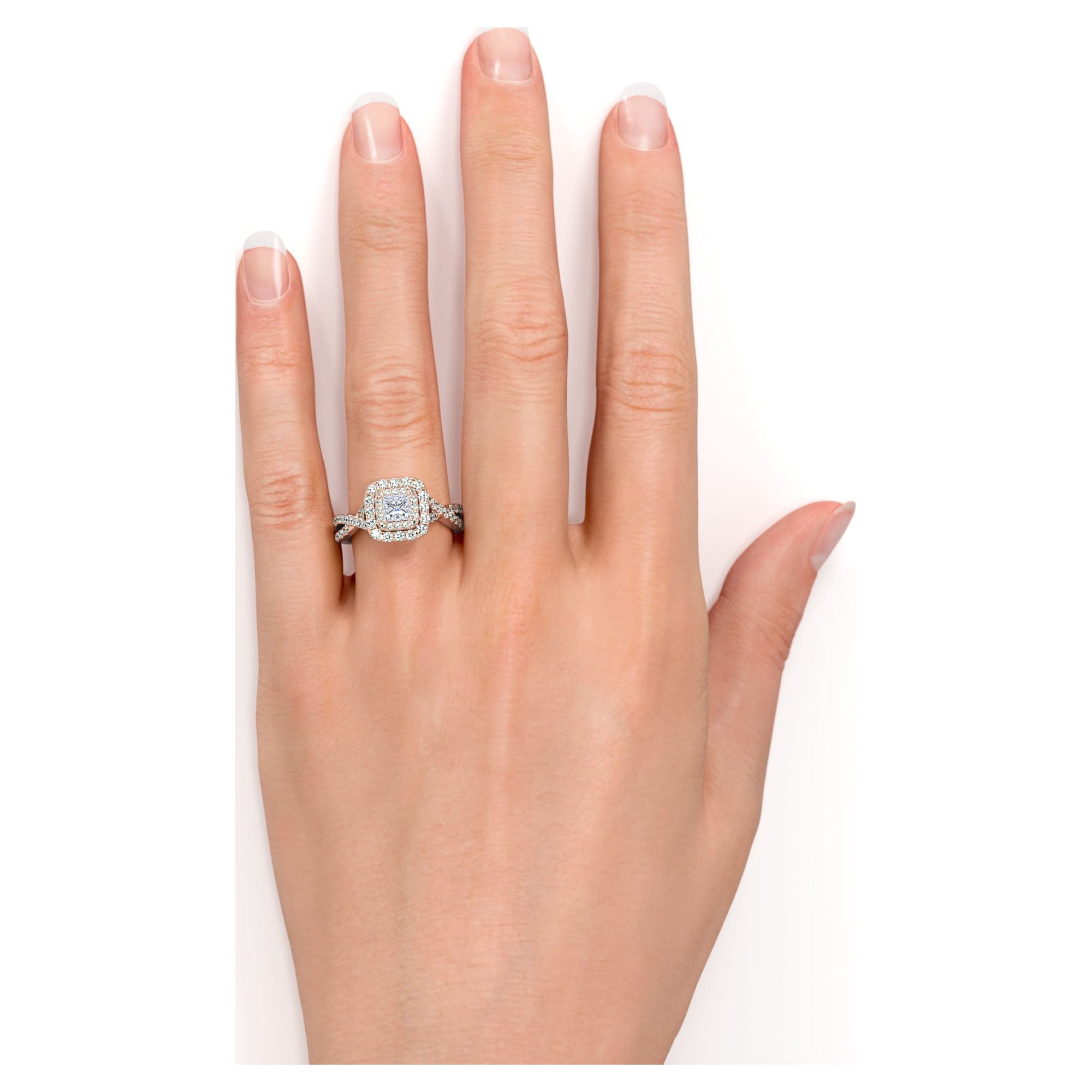 0.50cts Princess Cut Solitaire Halo Diamond Split Shank Platinum Ring