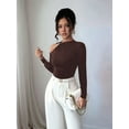 thumbnail image 6 of Womens Cold Shoulder Long Sleeve Top Asymmetrical Loose Casual Shirts Khaki XXL, 6 of 8