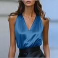 thumbnail image 5 of Ahabrexf Satin Camisole Tops for Women Deep V Neck Spaghetti Straps Summer Casual Top 1 Pc, 5 of 6