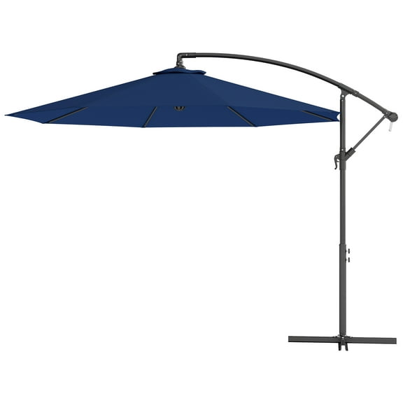 Homiyad 10' Cantilever Tilt Offset Patio Umbrella w/ UV & Water Safe Material & Cross Base (Weight Not Included), Navy Blue