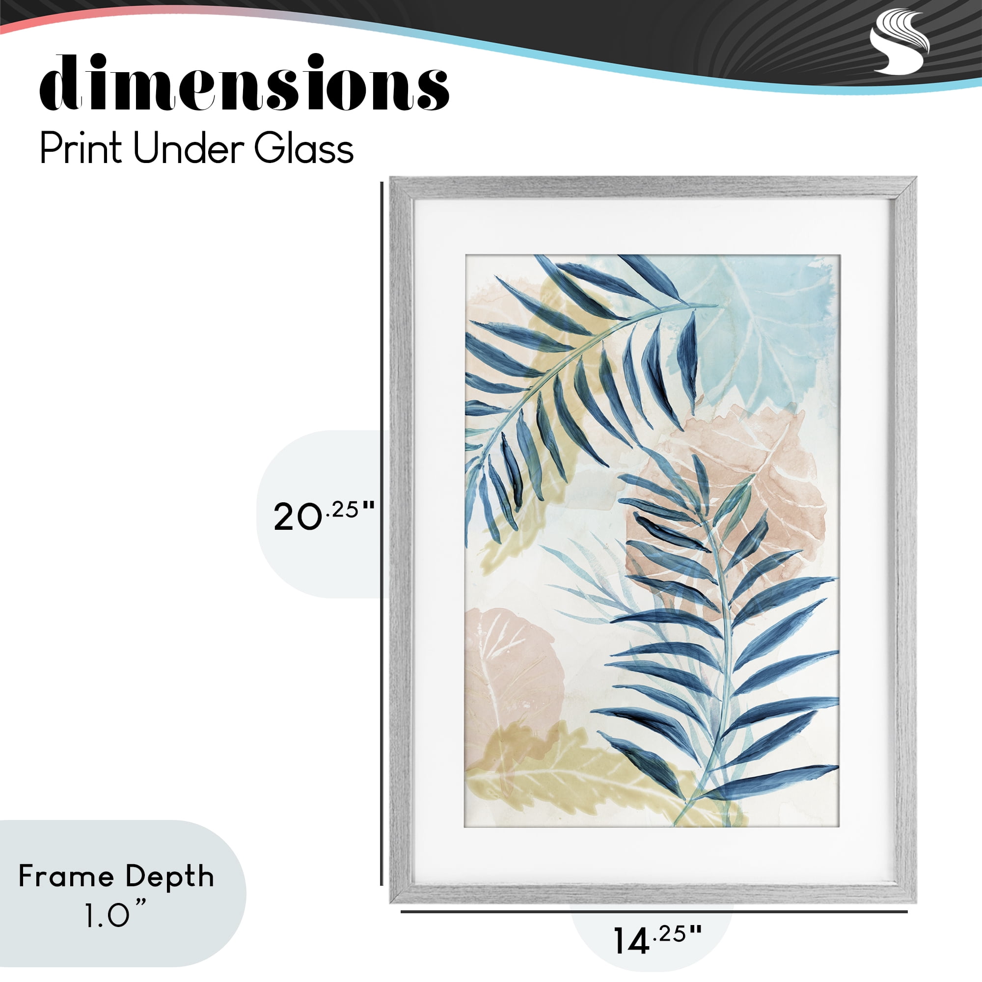 Stupell Industries Blue Palm Fronds in Pastel Haze Gray Framed Print Under Glass, design by Nan