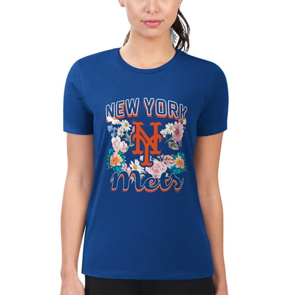 Women's G-III 4Her by Carl Banks Royal New York Mets Super-Slim Fit Lightweight Flowers Graphic T-Shirt