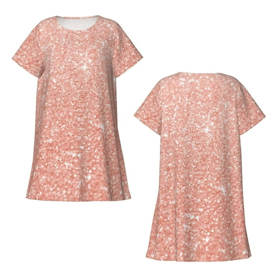 Horeoi Rose Gold Glitter Print Women's Short-sleeved Nightdress Breathable Cotton-like Material Loose A-line Knee-length