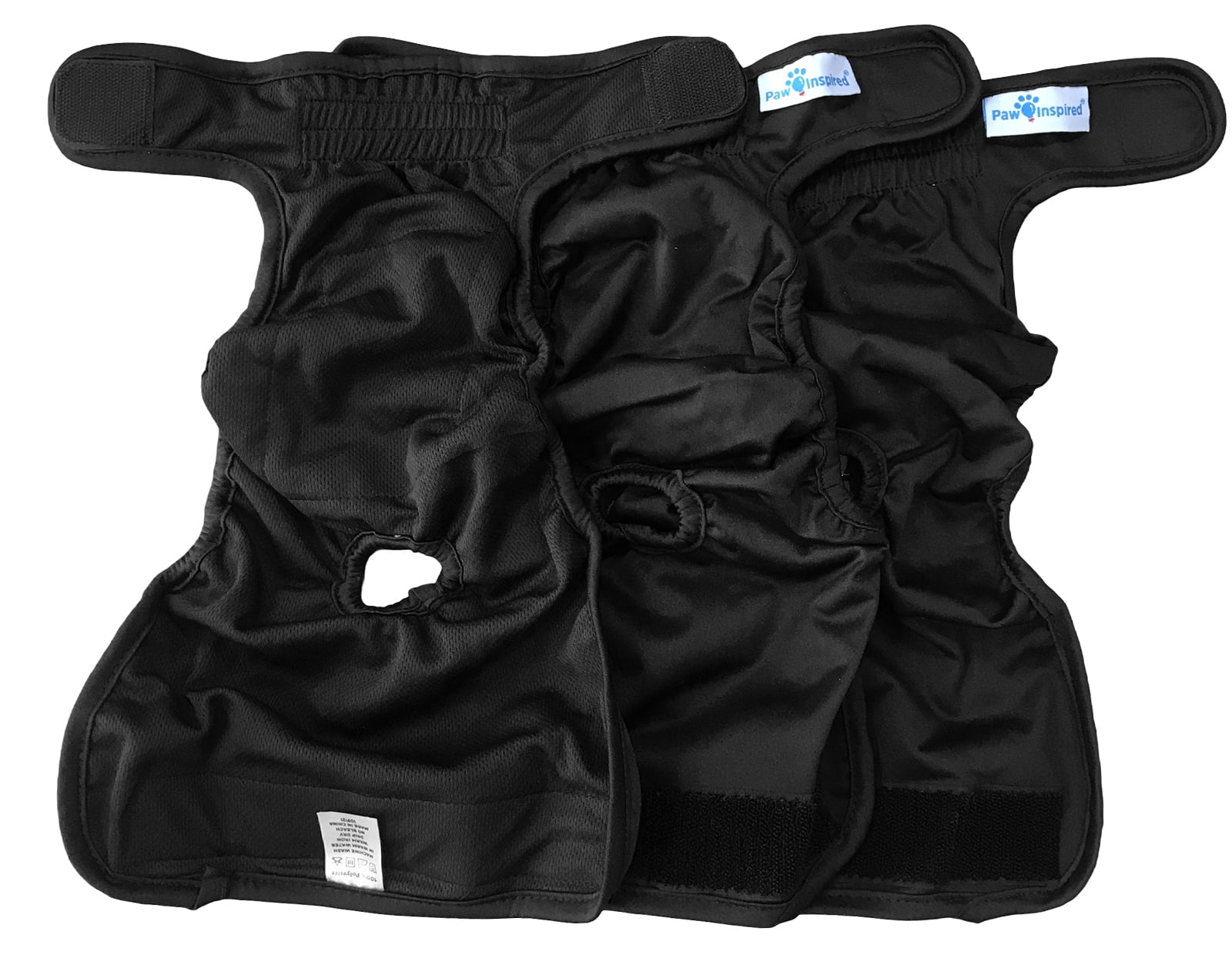 Paw Inspired 3ct Washable Female Dog Diapers, Doggie Doggy Diapers, Puppy Diapers for Female Dog Heat | Reusable Pet Diapers for Female Dogs, Cat Diapers (Black (Black Lining), Small)