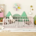 thumbnail image 3 of CoSoTower Full Size Metal Floor Bed Frame with Fence and Door, Pink, 3 of 9