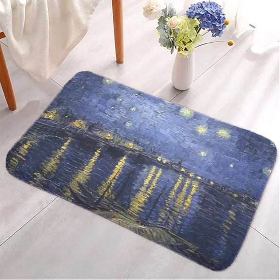 Welcome Mat Oil Painting Entrance Doormat Bathroom Bedroom Living Room Anti-Slip Carpet Retro Starry Night Indoor Rug