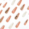 thumbnail image 3 of ZHAOCHENG Uñas postizas largas de lámina dorada de mármol con diamantes de imitación amarillos (24 piezas), uñas postizas de lámina dorada, uñas acrílicas, 24 piezas para mujeres y niñas, parches de u, 3 of 5