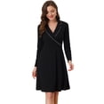 thumbnail image 1 of Unique Bargains Robe Évasée à Manches Longues Col en V pour Femmes, Noire, Taille Moyenne, 1 of 2