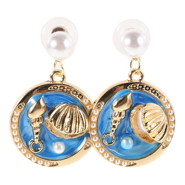 1 par de pendientes de inspiración vintage para mujer, estilo bohemio, para uso diario, con concha, pequeños pendientes colgantes.