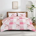 thumbnail image 2 of Psoiuetr King Comforter Set Pink Spring Floral Comforter King Size Patchwork Flower Cozy Bedding Set 3 Pieces Cute, 2 of 7