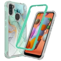 Samsung Galaxy A21 Case, Rosebono Hybrid IMD Design Graphic Anti-Scratch Fashion Cute Colorful Silicone Skin Cover Armor Case for Samsung Galaxy A21 (Green Marble)