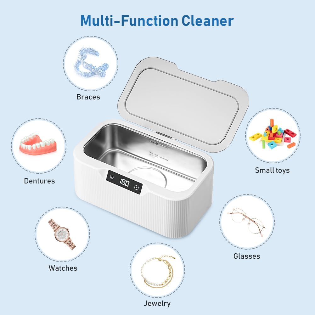 QD-Gotrays Ultrasonic Cleaner 500ml Jewellry Cleaner Silver Cleaner with Watch Stand for Jewelry Necklace Ring Eyeglasses Watch Denture, 47KHz Ultrasound Cleaner Machine Professional Sonic Cleaner